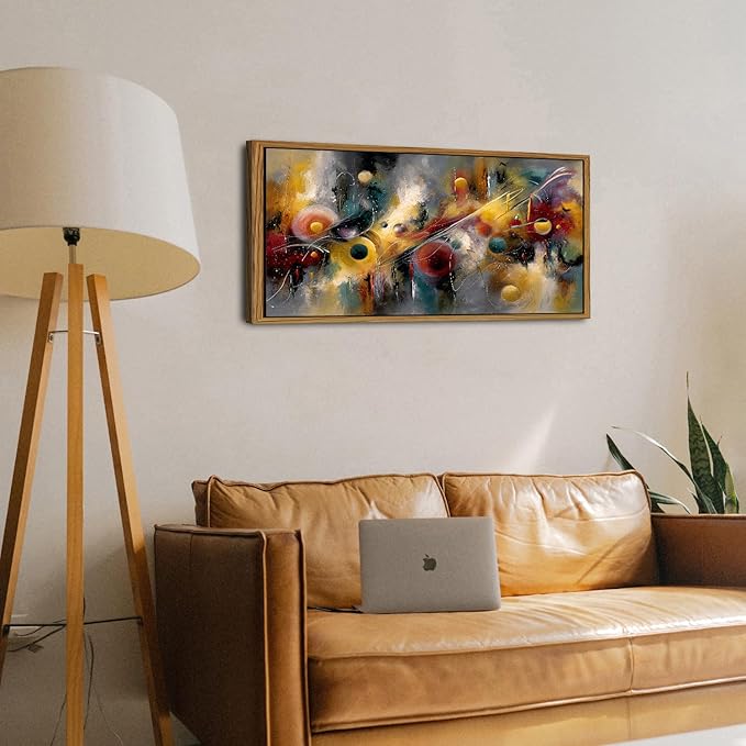 Abstract Music Canvas Wall Art Framed Colorful Rainbow Circle Picture for Living Room Modern Neutral Prints Minimalist Geometric Painting Contemporary Artwork for Office Bedroom Home Decoration 20x40