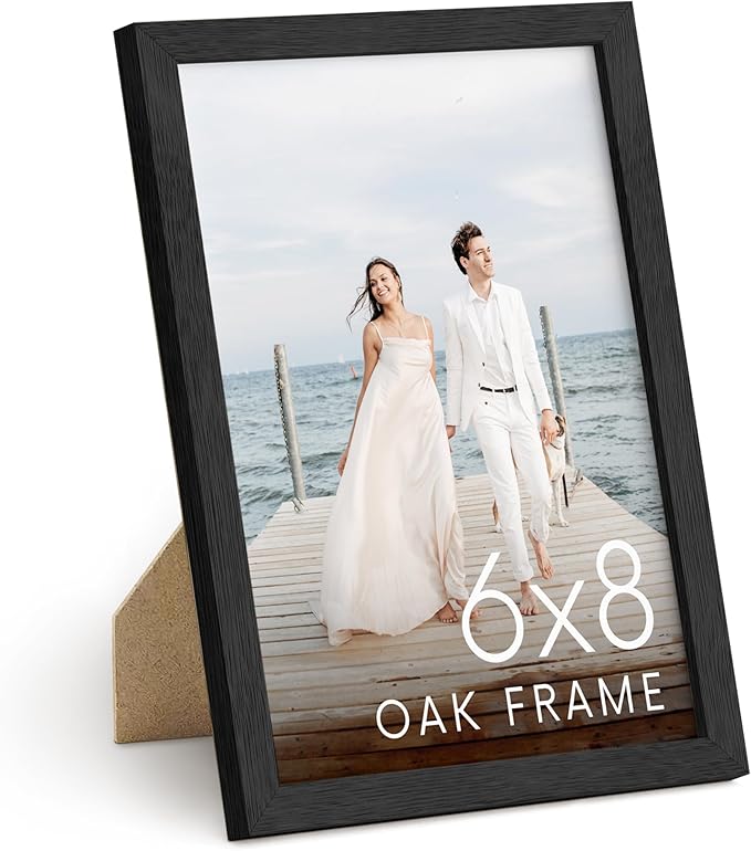 HAUS AND HUES 6x8 Black Oak Frame - Premium Wood, Vertical Display, Shatterproof Plexiglass (6x8 in)