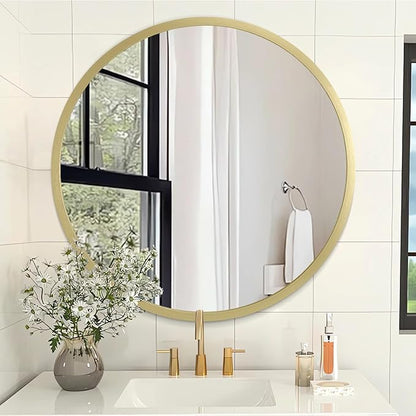 Gold Bathroom Mirrors for Wall Round Horn Circle Brushed Small Mirror Wall Mounted Mirrors Anti Rust Aluminum Ative Mirror for Entryway Hallway Entrance Housewarming