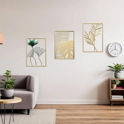 SwallowLiving Gold Wall Decor, 3 Pieces Metal Wall Art for Living Rooom, Luxurious Modern Sculptures Home Decor, Hanging Pictures for Bedroom, Office, NOT PRINTED Canvas Art (12" x 17", Set of 3)