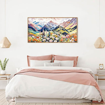 Aryroi Abstract Colorful Floral Mountain Landscape Framed Canvas Wall Art,Natural Boho Woodland Wildflower Decor,Modern Pink Blossom Botanical Artwork for Living Room, Bedroom, Farmhouse-40 x20 x1