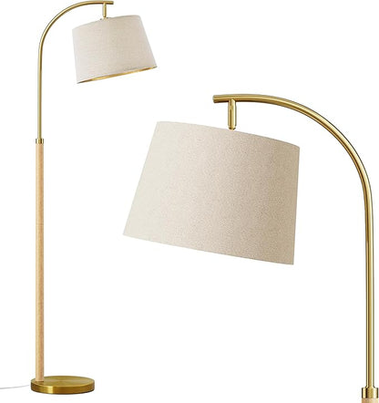 G-SAFAVA 63" Wood Floor Lamps for Living Room with Foot Switch Arc Tall Standing Lamp for Bedroom Mid Century Modern Corner Gold Floor Lamps for Office Nursery Industrial Reading Lamp, Natural Wood