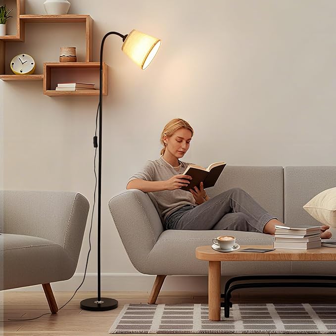 Floor Lamp, Industrial Metal Floor Lamps for Living Room with Adjustable Bendable 2 in 1 Reading Table Lamps for Living Room Bedroom Office (B+Linen)