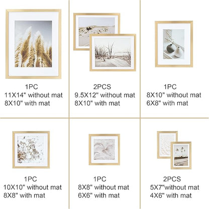 ArtbyHannah Gallery Wall Frame Set, 8 Pack Picture Frames Collage Wall Decor with Neutral Pampas Grass Art for Living Room, Assorted Size Including 11"x14", 8"x10", 5"x7"(Gold Frame)