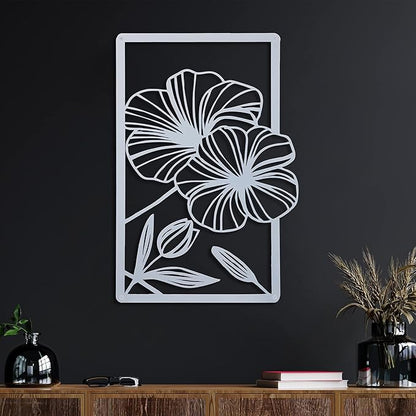 4 Pcs Metal Wall Art 16.5 x 11.8'' Line Art Wall Decor Floral Minimalist Decor Hanging Flower Aesthetic Modern for Living Room Bedroom Bathroom Kitchen Decoration(White)