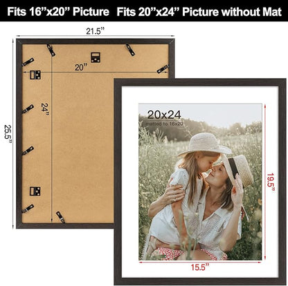 Momentworth 20x24 Picture Frame with Mat for 16x20 Set of 3, Distressed Black Wood Grain 20x24 Frame for Wall Mounting (3 Pack, Black)