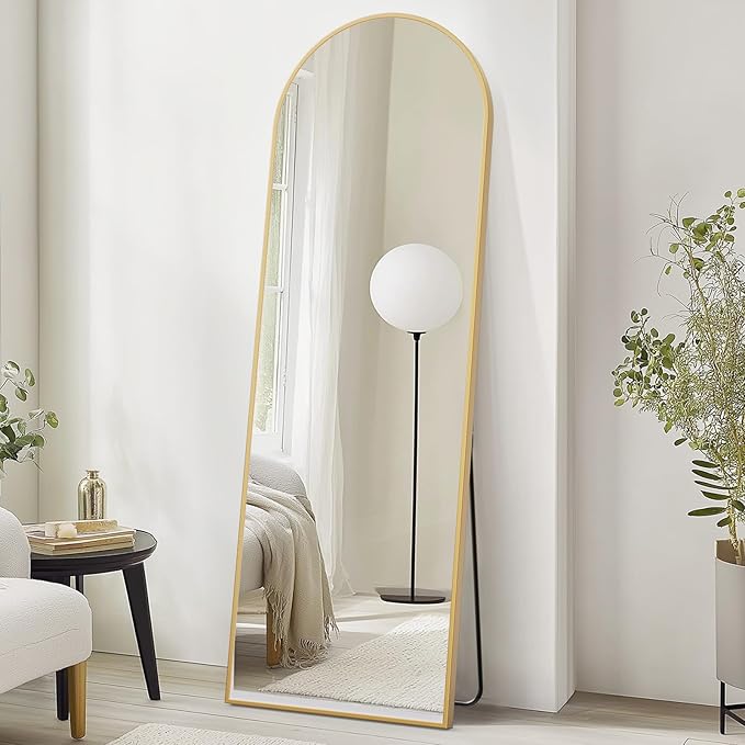 Sweetcrispy 71"x26" Arched Full Length Mirror, Full Body Mirror with Aluminum Alloy Thin Frame, Leaning or Standing, Suitable for Bedroom, Livingroom, Cloakroom, Gold