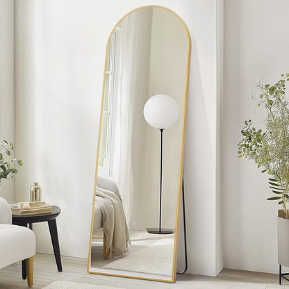 Sweetcrispy 71"x26" Arched Full Length Mirror, Full Body Mirror with Aluminum Alloy Thin Frame, Leaning or Standing, Suitable for Bedroom, Livingroom, Cloakroom, Gold