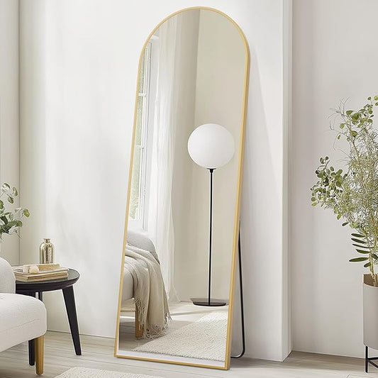 Sweetcrispy 71"x26" Arched Full Length Mirror, Full Body Mirror with Aluminum Alloy Thin Frame, Leaning or Standing, Suitable for Bedroom, Livingroom, Cloakroom, Gold