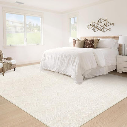 6x9 Area Rug Living Room: Washable Boho Geometric Moroccan Rug Neutral Modern Farmhouse Indoor Soft Non Slip Ultra Thin Printed Pattern Carpet for Dining Room Bedroom Nursery Home (Beige, 6'x9')