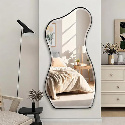 POZINO Irregular Beveled Mirror, 53"x25" Large Asymmetrical Aesthetic Wall Mirror with Metal Frame, Modern Premium Organic Shaped Mirrors for Living Room Bedroom Hallway Entryway, Leaning/Wall-Mount