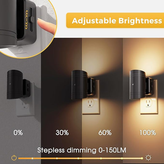 L LOHAS LED Night Light, Dimmable Night Lights Plug into Wall,2 Pack Nightlight for Kids,180° Rotatable, 3000K 0-150LM Dimmable Night Lights with Dusk to Dawn Sensor for Children Room Bathroom
