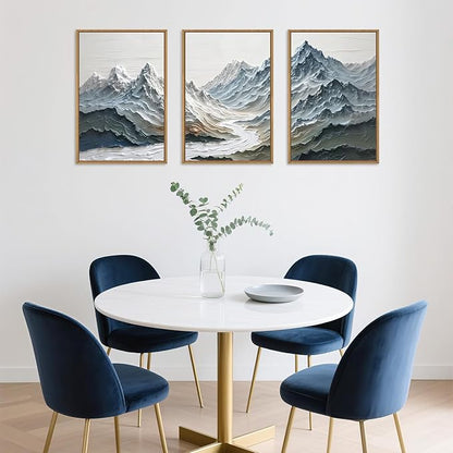 Large Snow Mountain River Framed Canvas Wall Art Set,Modern Abstract Nature Landscape Wall Decor,Neutral Blue and White Ridge Scenery Artwork for Living Room,Bedroom,Office-16 x24 x3