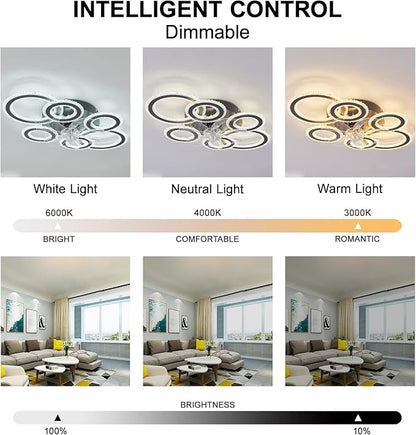76CM Smart Ceiling Light with Fan DC Motor 6 Gear Reversible Bedroom Ceiling Fan with Lighting LED Dimmable Quiet Modern Living Room Lamp with Fan (Color : Black)