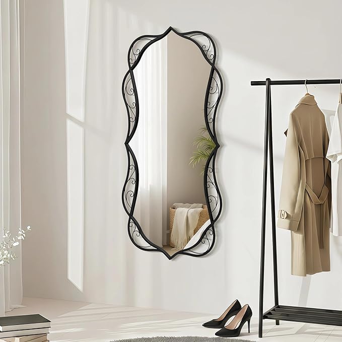 Besdomus Large Bathroom Black Mirror: 30"x60" Scalloped Modern Long Full Length Vanity Wall Mirror - Farmhouse Decorative Vertical or Horizontal Hanging for Living Room/Bathroom/Hallway/Bedroom