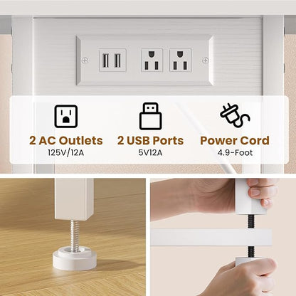 Asgolion Tall Side Table with Charging Station, Skinny End Table Nightstand with USB Ports and Outlets, 3 Tier Narrow Side Table with Storage for Bedroom, Living Room, Office, Nursery, White