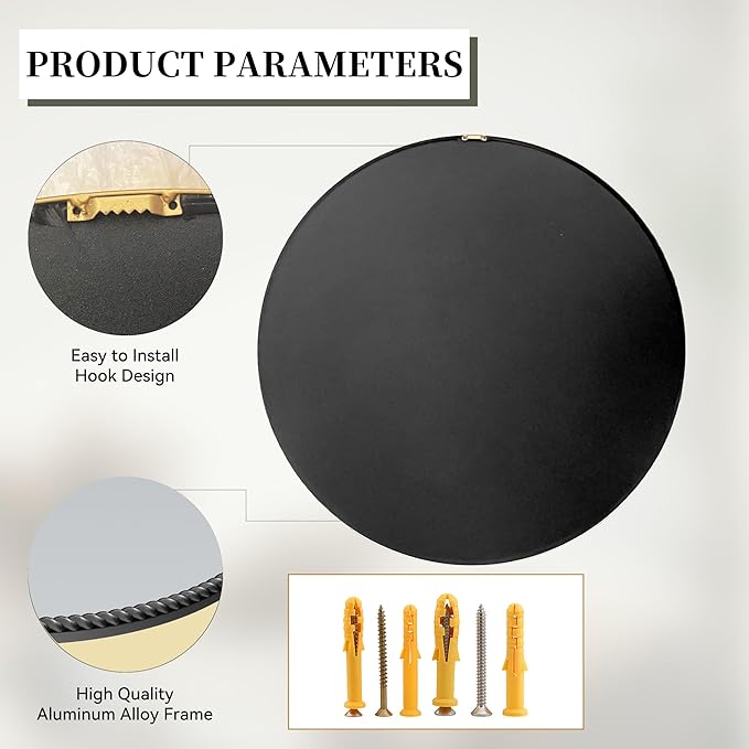 PROHOMEWARE Black Round Bathroom Mirrors, 36 inch Circle Wall Mounted Hanging Mirror for Entryway, Living Room, Hallway, Bathroom, Bedroom