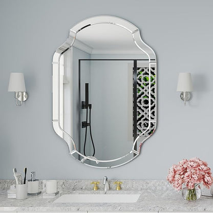 Large Mirror for Wall Decor, 40"x28" Decorative Living Room Mirrors with Scalloped Corner, Beveled Bathroom Mmirror for Entryway, Dining Room, Mantel, Hang Horizontally or Vertically