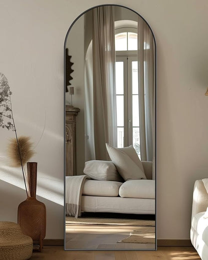 Antok Arched Full Length Mirror, 58"x19" Black Metal Frame Floor Mirror for Bedroom Living Room, Freestanding/Wall Mount/Leaning