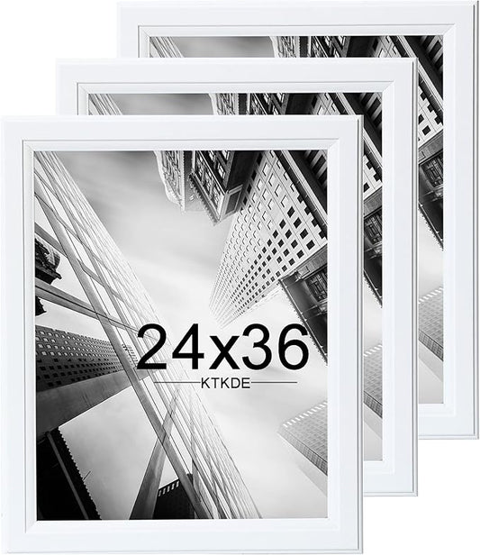 KTKDE 24x36 Poster Frame 3 Pack,Picture Frames Wooden White 36 by 24 in for Pictures and Art Prints, Exhibition, Caffe Large Frame for Photos, best gift