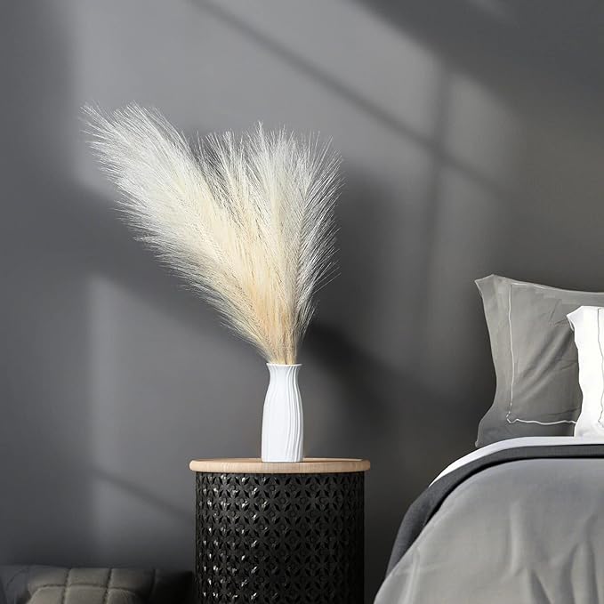 Faux Pampas Grass, 18"/45cm Artificial Pampas Grass Fluffy 6 Stem pompous Grass Flower Arrangement for Boho Home Wedding Decoration (Beige)