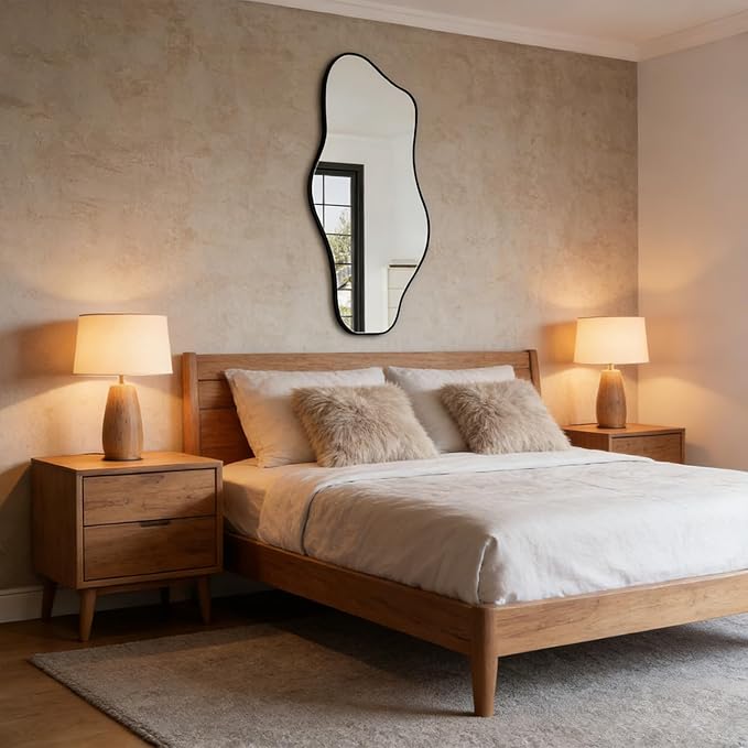Irregular Wall Mirror, 40"x17.7" Asymmetrical Frameless Mirrors, Modern Cloud Shaped Mirrors for Living Room Bedroom Hallway Entryway, Horizontal or Vertical Hanging