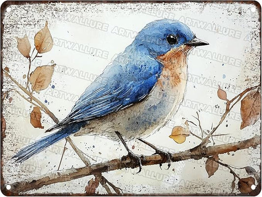 ARTWALLURE Bluebird Watercolor Vintage Metal Sign Rustic Wall Decor Iron Painting Nature Inspired Print Poster 12x16inch