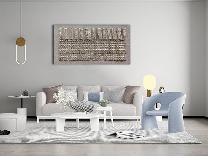Slyart 100% Hand-Painted Beige and White Texture Abstract Wall Art Oil Painting 48x24 inch Contemporary Minimalist Art Home Wall Decoration Painting