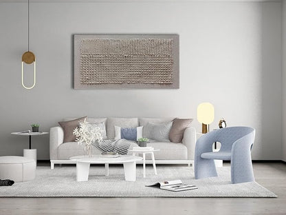 Slyart 100% Hand-Painted Beige and White Texture Abstract Wall Art Oil Painting 48x24 inch Contemporary Minimalist Art Home Wall Decoration Painting