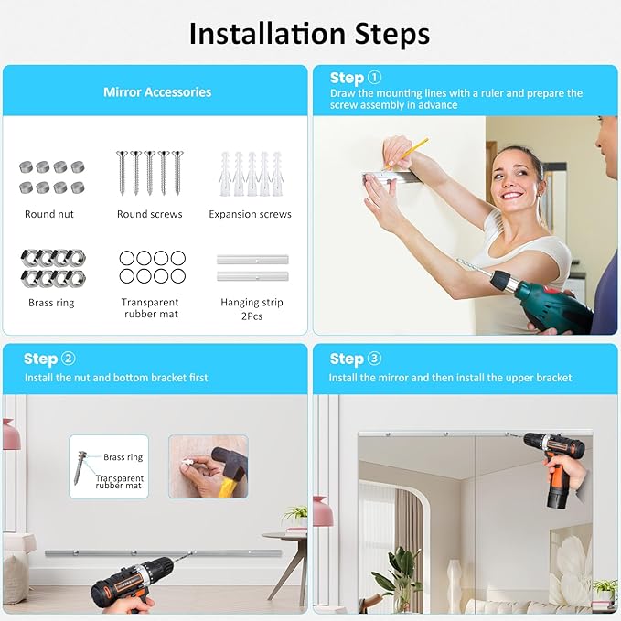 67X24 2Pack Large Home Gym Mirror, Frameless Tempered Glass Dance Wall Mounted Mirror for Home, Yoga, Dancing, Studio, Living Room