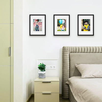 Picrit 9x12 Picture Frame Set of 12, Display 6x8 with Mat or 9x12 without Mat, Photo Frames for Wall Mounting or Table Top Display, Black