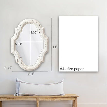 Small Vintage Oval Mirrors for Wall Decor 11 inch, Hanging Farmhouse Wood Entryway Mirror, Distressed White Rustic Scalloped Mirror, Ornate Accent Sculpted Mirrors for Living Room