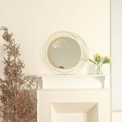 ironsmithn Round Mirror, Gold Metal Frame Mirror with Orbital Design, Rounded Hanging Mirrors Decorative, Circle Wall Mirrors for Bathroom Vanity, Living Room or Bedroom, 26.8" x26.8"