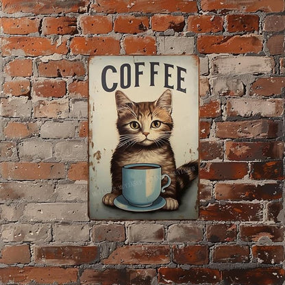 Metal Signs cat coffee retro Sign Vintage Signs Retro Aluminum Tin Sign for Kitchen Office Home Bar Cafe Decor 8x12 Inch