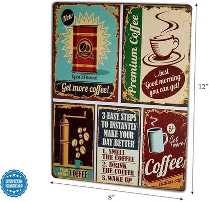 ARTCLUB Premium Coffee Best Good Morning Retro Metal Tin Sign, Antique Plaque Poster Cafe Home Kitchen Wall Decor