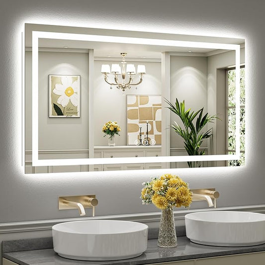 Briivue 55x30 Inch LED Bathroom Mirror with Lights, Backlit & Front Lit, Anti-Fog Lighted Bathroom Vanity Mirror for Wall, Memory Function, Dimmable, HD Tempered Glass, Shatter-Proof
