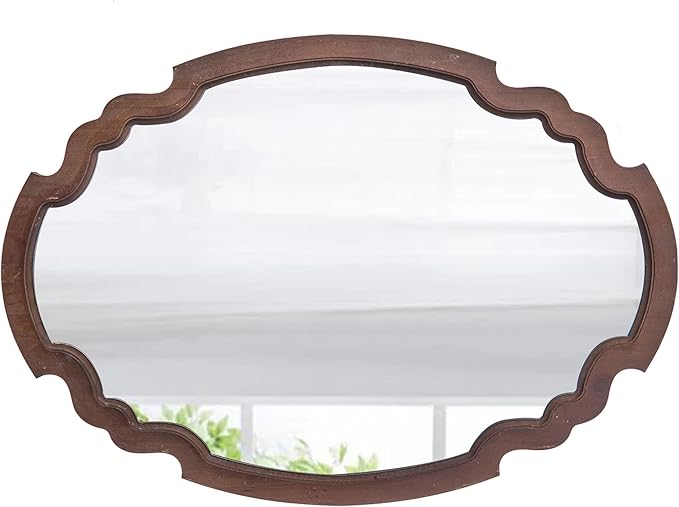 Hanging Farmhouse Oval Mirrors for Wall Decor 16 X 22 Inch, Handmade Burning Finished Oval Bathroom Mirrors for Over Sink, Rustic Wood Mirror for Entryway, Horizontal or Vertical
