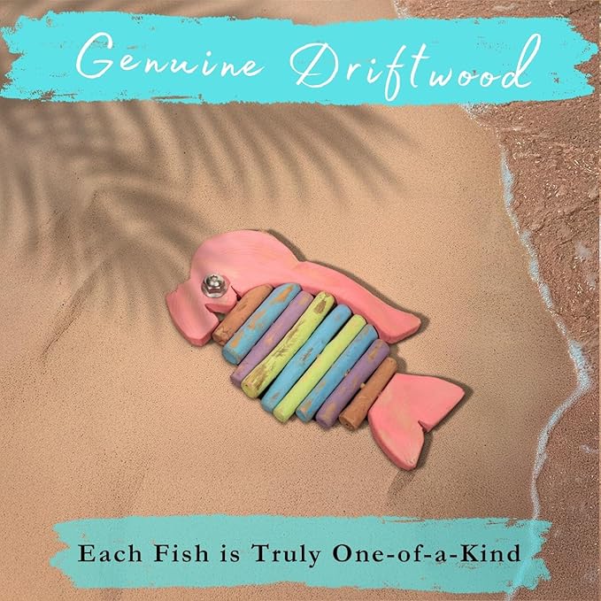Driftwood Fish Nautical Wall Decor - Handmade Wooden Rustic Coastal Wall Art for Living Room, Bedroom, Office, Bathroom - Ocean Beach Decoration (Bumpson)