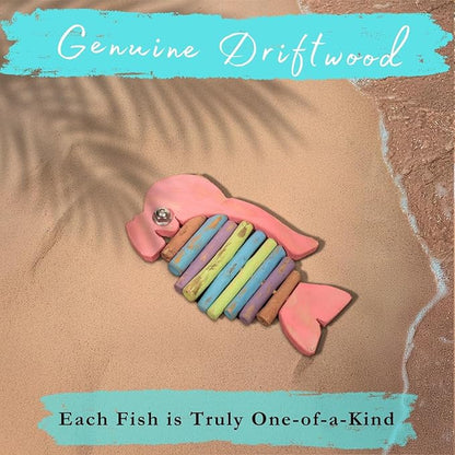 Driftwood Fish Nautical Wall Decor - Handmade Wooden Rustic Coastal Wall Art for Living Room, Bedroom, Office, Bathroom - Ocean Beach Decoration (Bumpson)