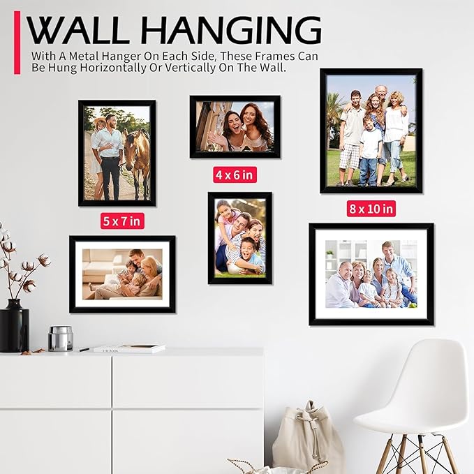 4x6 Picture Frame Set 8 Pack, 4 by 6 Black Photo Frame for Wall or Tabletop Display, Lightweight Poster Frame with Plexiglass, Horizontal or Vertical for Graduation Office Wall Home Decor
