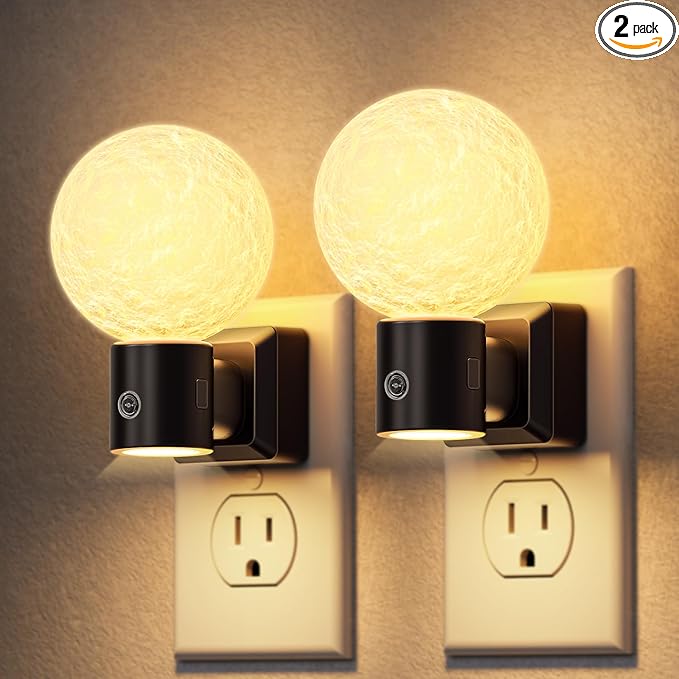 DORESshop Moon Night Light, Night Lights Plug into Wall, Dusk-to-Dawn Sensor, 3D Design 3000K Soft White, Dimmable Nightlights Indoor for Bathroom, Bedroom, Hallway, Stairs, 2 Packs