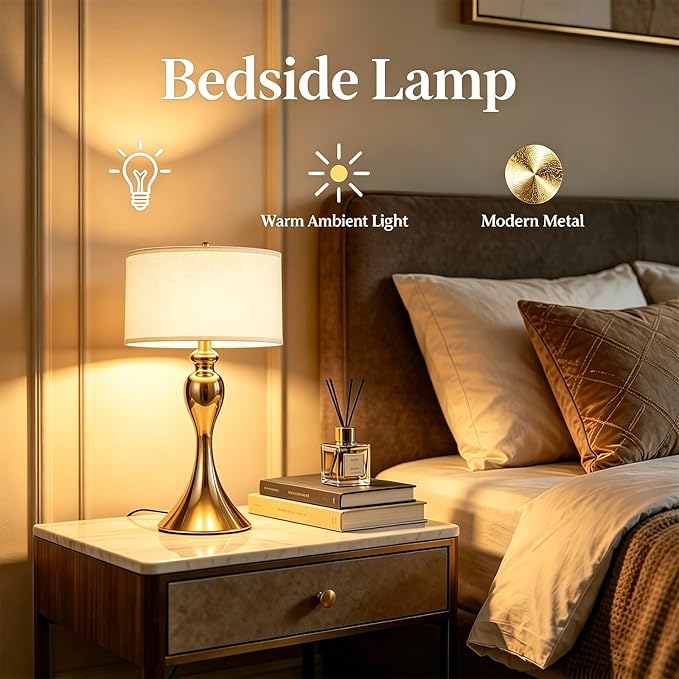 Gold Table lamp Single mid Century Modern Unique Decorative Cylinder smart end Side Bedside Night Cream dimmable for Bedroom