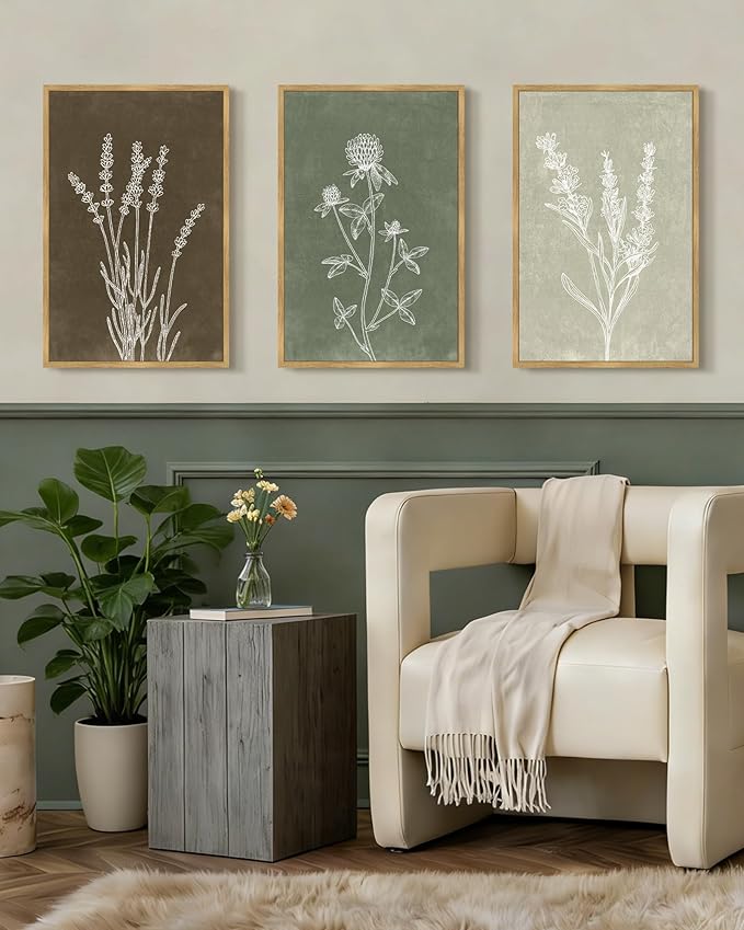 Drsoum Vintage Boho Flower Wall Art Framed Retro Botanical Floral Wall Prints Wildflower Neutral Rustic Bohemain Artwork Bedroom Ready to Hang 16x24in Natural Framed