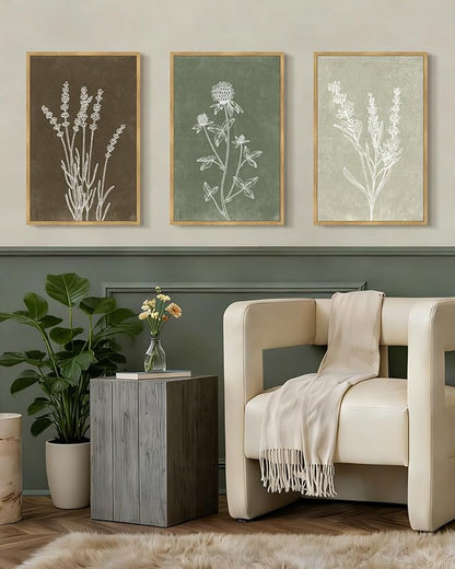 Drsoum Vintage Boho Flower Wall Art Framed Retro Botanical Floral Wall Prints Wildflower Neutral Rustic Bohemain Artwork Bedroom Ready to Hang 16x24in Natural Framed