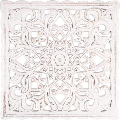 HOTBEST Wooden Wall Decor Floral Hollow Carved Wall Panel Hanging Decor Rustic Wall Art Sculpture Home Wall Ornament for Hallway Bedroom Living Room Cafe Office ...(Square 30 * 30cm)
