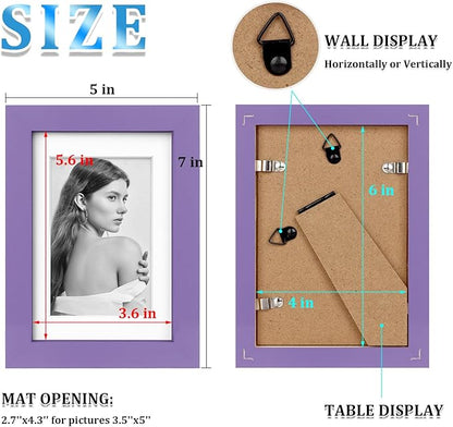 Egofine 4x6 Picture Frames 4PCS Covered by Plexiglass for Picture 3x4.5 and 3.5x5 with Mat or 4x6 whitout Mat Made of Solid Wood for Table Top Display and Wall Mounting Photo Frame, Purple