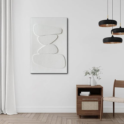Creespi Hand-Painted White 3D Textured Wall Art 24x36 inches,Minimalist Abstract Canvas Art Painting for Home Wall Decoration