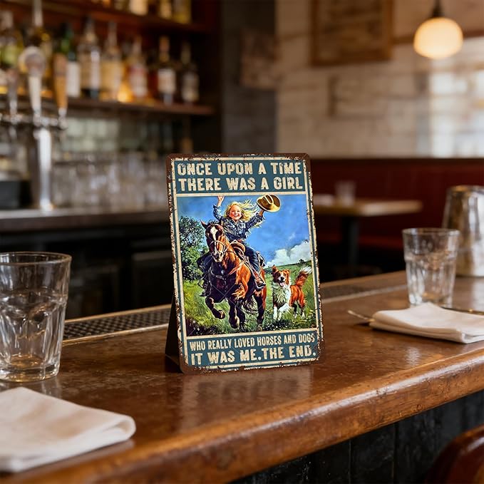 Cowgirl Vintage Tin Sign There Was A Girl Who Really Loved Horses and Dogs Iron Painting Wall Decoration Poster for Home Club Man Cave 16x12 Inch