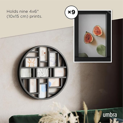 Umbra Luna Collage Picture Frame Holds Nine 4x6 Photos, Large 22-Inch Diameter, Black
