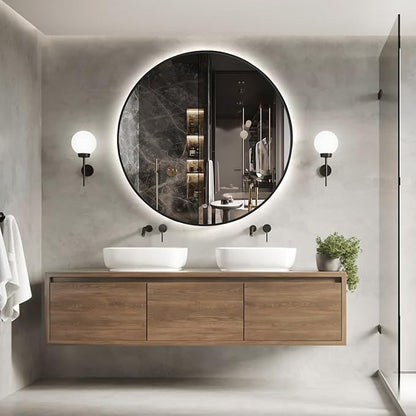 Niccy 48" LED Backlit Round Mirror for Bathroom, Black Framed Vanity Light Wall Mirror, LED Smart Circle Mirrors with 3 Lighting Colors, Round Lighted Mirror with Anti-Fog, IP65 Waterproof